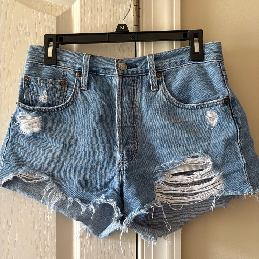 Levi's Blue Distressed Jean Shorts High-Waisted